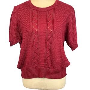 Vintage 80s 90s Berry Burgundy Sweater Feminine Eyelet Detail Grannycore Cottage
